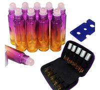 fengshuisale 10pcs Gradient 10ml Empty Refillable Bottles with Crystal Semiprecious Stones Essential Oil Gemstone Roller Ball Bottles with Free Bag W3902 (Rose Quartz)