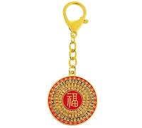 fengshuisale 2026 Feng Shui Big Auspicious 100 Fu Mirror Keychain Red Lucky Disk Keyring Brings Good Luck w5779, Red, 11*4.4cm/4.33*1.73in