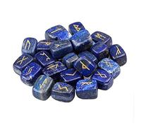 fengshuisale 25pcs Natural Engraved Chakra Lapis Lazuli Rune Stones Set Gemstones W3558