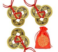 Fengshuisale 3 PCS Ancient Chinese Fortune Brass Coins Fengshui I-Ching Coins with Red String Traditional Pendant Decoration for Wealth and Success +Red Blessing Bag