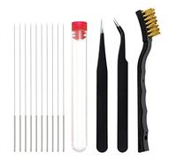 FENGWANGLI 15Pcs 3D Printer Nozzle Cleaning Kit, 12 Pcs 0.4mm Nozzle Cleaning Needles with Storage Box, 2 Pieces Tweezers and 1 Cleaning Copper Wire Brush