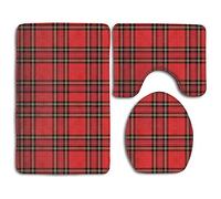 fengxutongxue Bathroom Rug Red And Black Plaid Pattern Scottish Striped Tartan Traditional (2) 3 Piece Bath Mat Set Contour Rug And Lid Cover
