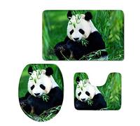 fengxutongxue Panda Green 3 Piece Bathroom Set Soft Bath Rugs/Contour Mat/Toilet Lid Cover