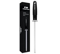 FENGYUEY Knife Sharpener Rod [Original] - Carbon Steel Professional Knife Sharpening Steel, Honing Rod for Kitchen Knives | Ergonomic Large Soft-Touch Handle with Hanging Hole | 14-inch Black