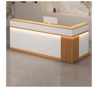 FENGZEQUAN Reception Desk with Drawer Computer Desk,Office Work Writing Desk with Storage Cabinet, Natural Wood Finish for Home Office, Office， Checkout, Lobby, Beauty Salon(A1,150cm/59in)