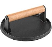 FengZeYing Burger Press Round 7 Inches Heavy Cast Iron Bacon Press with Solid Wood Handle for Kitchen & Commercial Gradee - Pre Seasoned Sandwich & Grill Press - Quesadillas, Hamburgers & Steaks