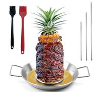Fengzhe Al Pastor Skewer for Grill：Stainless Steel Vertical Skewer, Brazilian Spit Stand with 3 Spikes,2 Brushes,Ideal for Tacos Al Pastor,Shawarma, Kebabs on Smoker, Oven,with Fat Separator Tray