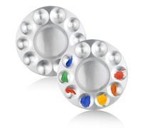 FENGZIZH 2PCS Round Paint Palette, Aluminium Paint Mixing Palette with 10 Wells & 1 Central Reservoir - 6.7 Inch Art Tray for Watercolor Acrylic and Oil DIY Craft Professional Art Painting