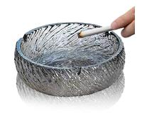 FENGZIZH Large Glass Ashtray, Outdoor Ashtray with 3 Grooves - Heavy Duty Indoor/Outdoor Use, Stylish Ash Tray for Garden, Pub & Home - Easy to Clean (Grey)