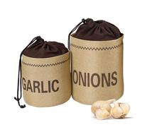 FENGZIZH Potato Storage Bag - Garlic and Onion Bag, Linen Onion Storage Bags with Drawstring, Food Storage Bags for Kitchen Classification, Multiple Uses, Brown (2 Pack)