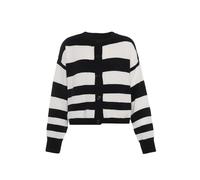 FENIA Women's Damen Trendiger Gestreifter Strick-Cardigan Acryl Schwarz Wollweiss Größe M/L Sweater, Black Wool White