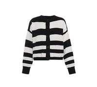 Fenia Women's Trendy Striped Knitted Cardigan Acrylic Black Wool White Size XL Sweater