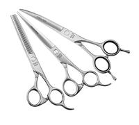 Fenice Peak 3pcs Dog Grooming Scissors Set Straight Thinning Curved Shears Stainless Steel Shears for Pet Grooming Sharp and Durable with Case Suitable for Home Users and Professional Groomer