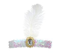 Fenisonavy Showgirl Headpieces Feather Headpiece 1920s 2pcs Fashion Flapper Headband Great Gatsby Accessories for Women Girls Party Costume (White, 1 Piece feather)