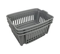 FenixDepot 3 Stackable Storage Plastic Baskets Large, 43x33 cm - Set of 3 (Silver)