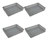 FenixDepot 4 Storage Organizing Stationary Plastic Trays Baskets 36x26 cm - Set of 4 (Silver)