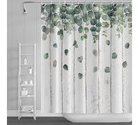 FENJIU Shower Curtain Green Plant Leaf, Vines Watercolor Print Modern Shower Curtains Minimalist Polyester Bath Curtain with 12 Hooks 90x200cm(35X79inch)