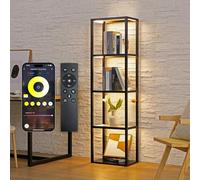 FENLO Fantasy Plus - Tall Display Shelf with Dimmable LED Floor Lamp, Sturdy Curio Cabinet with Glass Bookcase, Glass Display Shelves for Bedroom Decor, Open Bookshelf with Color Changing Temps