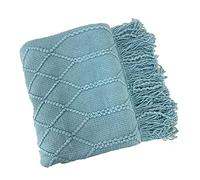 Fennco Styles Irregular Rhombus Diamond Knit Fringe Throw Blanket 50" W x 60" L - Aqua Geometric Woven Blanket for Couch, Bedroom and Living Room Décor
