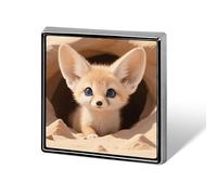 Fennec Fox Button Pin Metal Square Badge for Clothes Bags - Enamel Style Lapel Brooch Desert Animal Gift