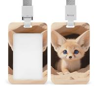 Fennec Fox Cub in Den Badge Holder with Lanyards Retractable Vertical Plastic Id Badge Holder Name Key Card Holders Case for Teacher Nurse Doctor Office Gift for Coworkers