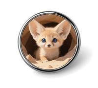 Fennec Fox Cub in Den Lapel Pin Brooches Round Fashion Brooch Pin Cute Button Badges Alloy Button Pins for Hat Shirt Clothing Bags
