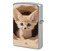 Fennec Fox Cub in Den Lighter Case Metal Double-Sided Lighter Cover Pocket Lighters Sleeve Windproof Lighters Accessories for Men Women