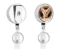 Fennec Fox Cub in Den Retractable Work Badge Holder Keychain Badge Reel 24.4" Cord & 360° Swivel Alligator Clip Heavy Duty Id Name Tag Holder for Nurses Doctors Teachers Office Workers