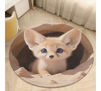 Fennec Fox Cub in Den Round Area Rug - Non-Slip Circle Doormat for Entryway, Washable Low-Profile Throw Rugs for Living Room, Bedroom, Office, Kitchen, Stain Resistant Floor Mat 60 * 60cm
