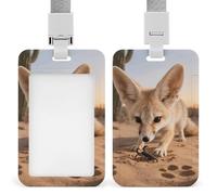 Fennec Fox Digging Id Badge Holder with Breakaway Lanyard Abs Plastic Name Tag Vertical Clear Front Window Pus h