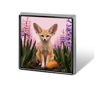Fennec Fox in Pink Hyacinths Brooch Pins Aluminum Alloy Lapel Pins for Men Women Badge Button Decorative Jewelry Charms for Hats Bags Backpacks Suits Shirts Scarves Clothing Accessories Gift