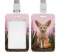 Fennec Fox in Pink Hyacinths Id Badge Holder with Breakaway Lanyard Abs Plastic Name Tag Vertical Clear Front W