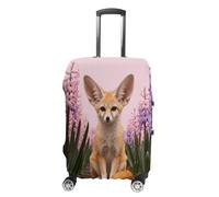 Fennec Fox in Pink Hyacinths Travel Luggage Cover Stretchable Airplane Suitcase Protector Sleeve Universal Washable Fit for 19-32 Inch Checked Baggage,Water Resistant Durable Luggage Protector X-Large
