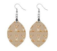 Fennec Fox Pattern Round Wooden Earrings Boho Drop Pendant Fashion Gifts for Women