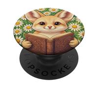Fennec Fox Reading Book Daisy Flower Cottagecore Bookworm PopSockets Adhesive PopGrip