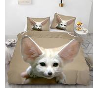 Fennec Fox Single Duvet Cover Set, Big Ear Duvet Cover, Microfibre 3 Piece with Zipper Closure, Soft Cosy Bedding, Reversible Quilt Cover 135 x 200 cm and 2 Pillow Cases 50 X 75 cm