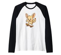 Fennec Fox Skateboard Retro Raglan Baseball Tee