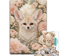 Fennec Fox Surrounded by Flowers Wooden Puzzle for Adults, 1000 Pieces | Puzzle gift for adults with activity for family time during indoor leisure.