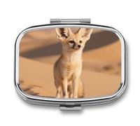 FennecFox Pill Box 2 Compartment Square Metal Pill Organizer Portable Mini Travel Medicine Case with Mirror Cute Medicine Container Holder for Pocket Purse