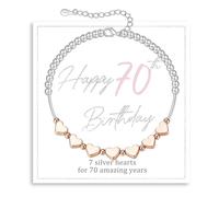 FENNELISA 70th Birthday Gifts for Women,Sterling Silver Heart Bracelet for Women Thoughtful 70th Birthday Gifts Ideas with Cards for Mum Daughter Ladies Sister Nana