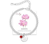 FENNELISA July Lotus Birthflower Bracelet Gift,July Birthstone Bracelet for Women Girls with Birthday Card Friendship Gifts for Women Mum Daughter Sister Grandma