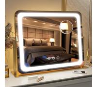 FENNIO Gold Vanity Mirror with Lights 22"x19", LED Lighted Makeup Mirror, Large Makeup Mirror, Make up Mirror with Lighting,Touch Screen with 3-Color Lighting,Dimmable,for Vanity Desk Tabletop
