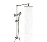 Fennocasa Polaris 3 Retrofit Rain Shower System | 3-Setting Handheld Shower Combo with Slide Bar | 8" Low Profile Shower Head | Vertical Extension Pipe | (2.5 GPM Brushed Nickel)
