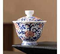 FENNYYAR Blue and White Glaze Ceramic Gaiwan, 200ml 6.8oz, Tea Cup with Lid Kung Fu Tea Set