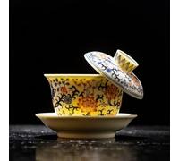 FENNYYAR Blue and White Glaze Gaiwan, 200ml 6.8oz, Household Ceramic Tea Cup with Lid Kung Fu Tea Set
