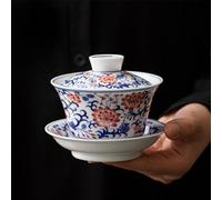 FENNYYAR Blue and White Glaze Porcelain Gaiwan, 215ml 7.1oz, Ceramic Tea Bowl Tea Cup with Lid
