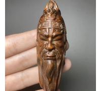 FENNYYAR Boxwood Hand Carved God of Wealth Guan Yu Statue Netsuke, 7.3cm 2.8in, Collectable Gift Decoration