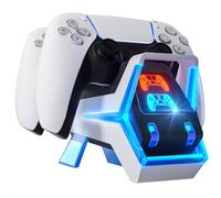 Fenolical PS5 Controller Charger Station, PS5 Charging Station with Fast Charging AC UK Adapter 5V/3A, Electronic Dog Style Dual Playstation 5 Controller Charger Station Accessories with LED Indicator