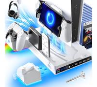 Fenolical PS5/Slim/Pro Stand and Cooling Station Compatible with Playstation 5 Consoles, PS5 Accessories with Detachable and Individual Controller Charging Station and 3 Levels Cooling Fan (Black)