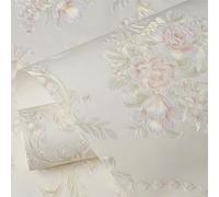 Fenoria 3D Self Adhesive Wallpaper Country Garden Embossed Non-Woven Pink Beige Blue Floral Wallpaper for Bedroom Living Room TV Feature Wall (0.53m x 3m Roll) (Beige)